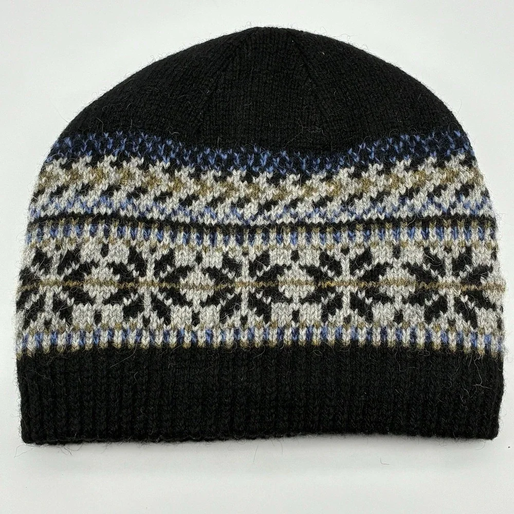Icewear Iceland Norwegian Wool Beanie Thinsulate Lined Black Gray Fair Isle Hat